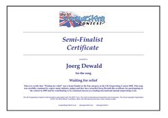 Semi Finalist Certificate. UK Songwriting Contest.